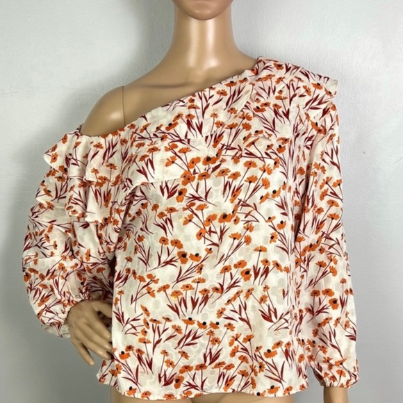NEW MAJE CREAM FLORAL PRINT ONE-SHOULDER TOP - Picture 2 of 8